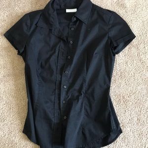 black short-sleeved button-down